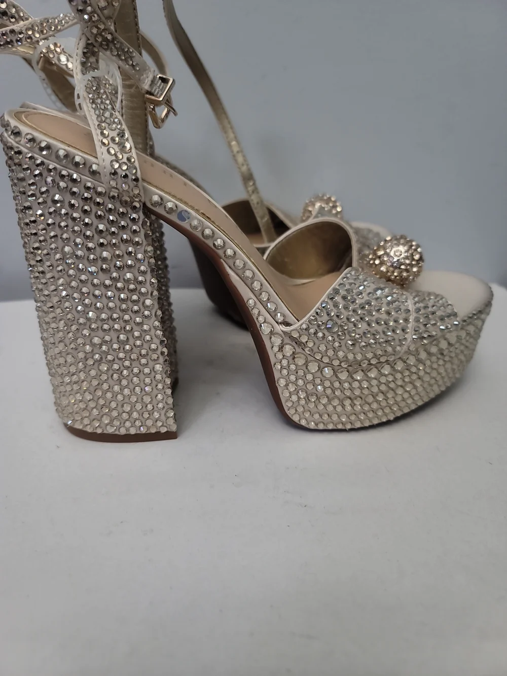 Gianni Kemara Three Sand  Gold Platform Embellished Slingback Heels